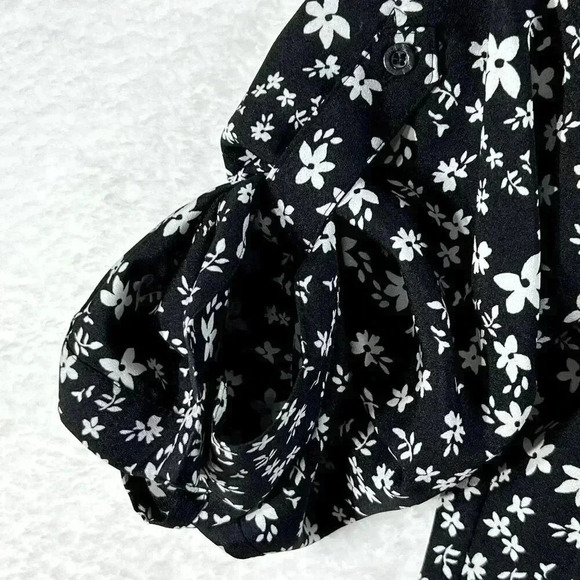 Calvin Klein Womens Blouse S Black White Floral Button Down Top Career Business - Picture 5 of 13